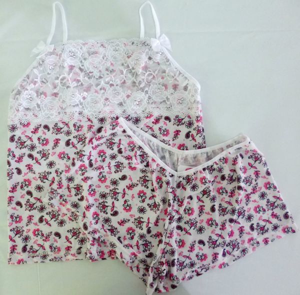 Baby doll Renda com lacinhos Branco Flores